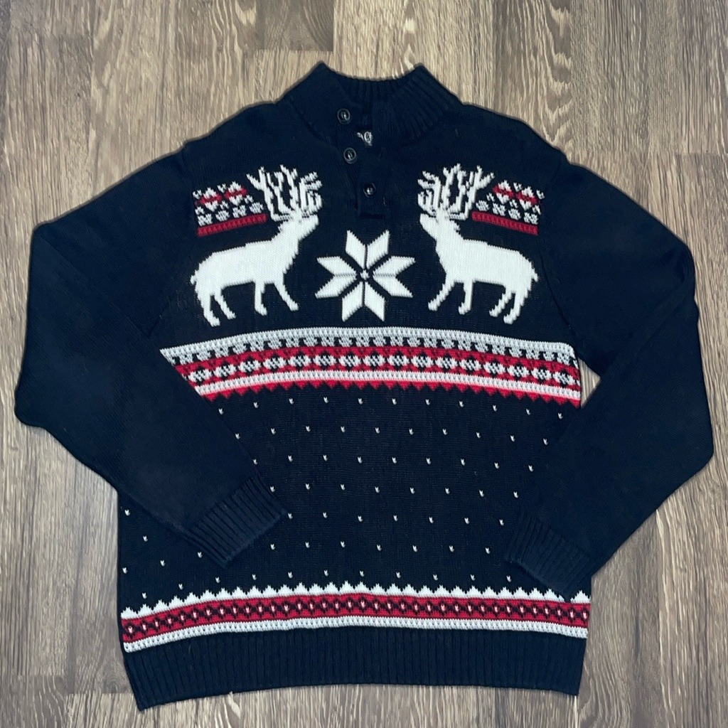 Chaps Ralph Lauren 3 Button Mockneck Reeindeer Sweater Size: L